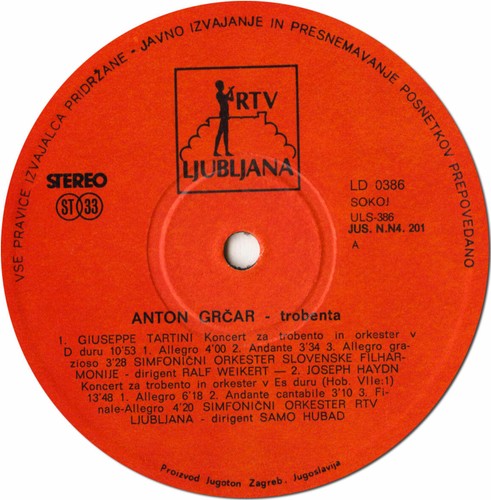 TARTINI HAYDN TOMASI Trompetenkonzerte IVO PETRIC Burlesque GRCAR RTVL LD-386 LP - Bild 3 von 3