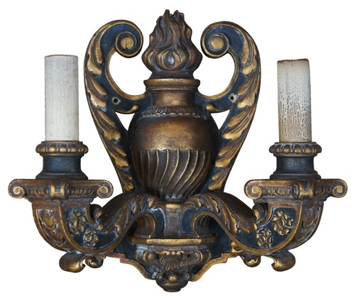 2 apliques de pared para candelabro de dos luces tallados en dos luces de renacimiento barroco antiguo - Imagen 2 de 12