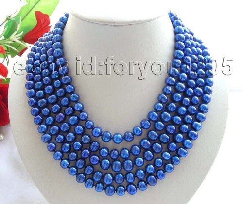 Longest 100" Genueine Natural 9mm Blue Pearl Necklace #c2440! - Picture 3 of 4