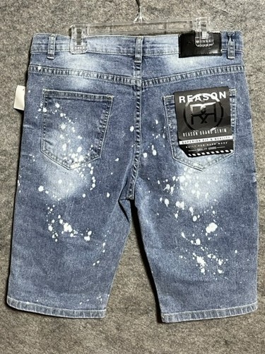Reason Boys Shorts 8-20 Size 14 Bermuda Distressed Slim Fit Stretch Denim Blue - Picture 2 of 12