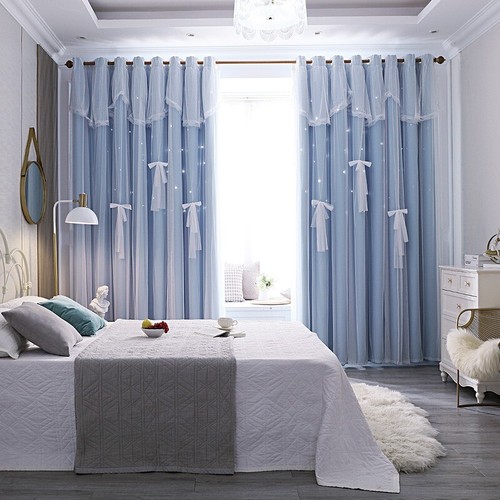 1X Verdunkelung Doppellagig Vorhang Netz Schleife Gaze Gardine Prinzessin Schlafzimmer Dekore - Bild 6 von 17