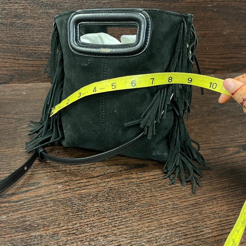 Maje Fringed M Womens Handbag Black Suede Adjustable Crossbody Shoulder Bag - Picture 9 of 15