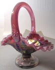 Fenton Inverted Strawberry Basket Plum Opalescent Carnival signed by Tom Fenton