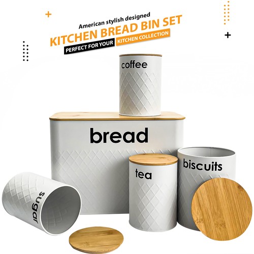 5Pcs Kitchen Storage Tins Canister Set Bamboo Lid Tea Coffee Sugar Bread Bin Jar - Picture 11 of 19