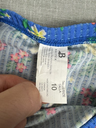 Blue Floral Colorful High Waisted Bikini Swim Bottoms 90s Boho Beach Tropical 10 - Picture 5 of 6