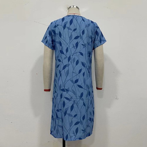 Women Summer Cotton Linen Leaf Dress Ladies Beach V Neck Boho Sundress Plus Size - Foto 3 di 15