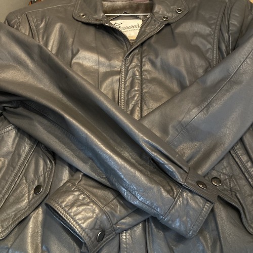 Berman's Men's Leather Coat, Gray, Removable Lining, Full Zip with Snaps, Sz 38 - Picture 14 of 18
