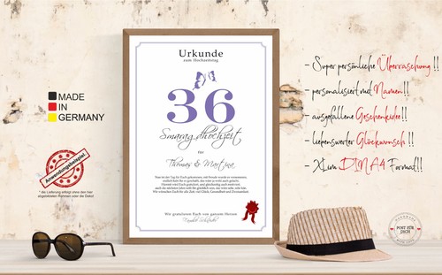 Hochzeitstag Geschenk Urkunde 1-80 Hochzeitstag Ehejubiläum wählbar - Bild 259 von 567