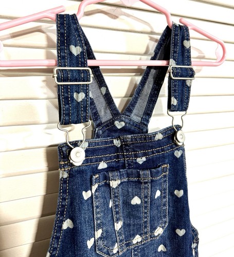 Wonder Nation Hearts Denim Blue Jean Short Overalls Girls Size 5T Valentines Day - Picture 3 of 11