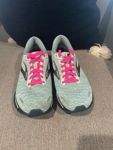 Brooks Ghost 14 Womens 7 B Shoes Green Pink Running Walking Gym Cushion Trainer - Picture 2 of 10