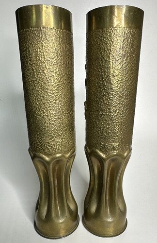 Pair of Antique 1915–1916 WWI Trench Art Artillery Shells France 107+ Years Old - Picture 16 of 22