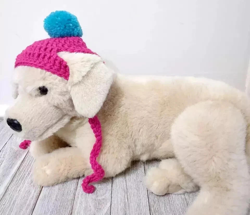 ganchillo hecho a mano mascota sombrero gato perro pompón rosa azul raza pequeña mediana Foto 2 de 3