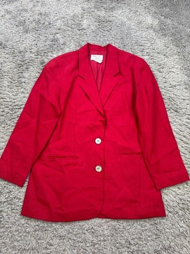 Talbots Blazer Women 2 Petite Red Irish Linen Office Career Lined Jacket Vtg - Picture 1 of 12
