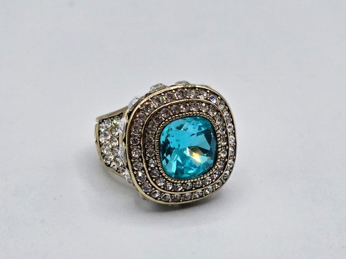Heidi Daus Take That Aqua Crystal Center & Clear Pear Shape Accent Cocktail Ring - Picture 8 of 17