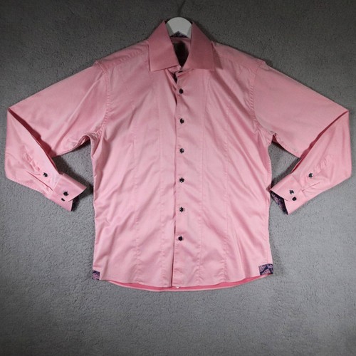 SIR Long Sleeve Dress Shirt Mens SZ 4 Flip Cuff 100% Cotton Slim Shirt - Pink - Picture 1 of 13