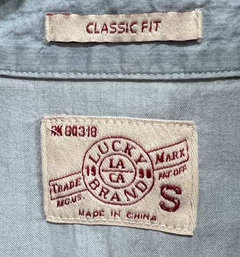 Lucky Brand Men's Button Up Shirt SMALL Blue Chambray Top Short Sl. Classic Fit - Picture 3 of 17