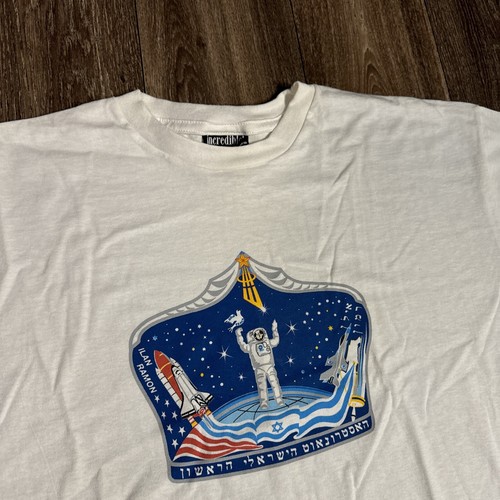 Vintage The First Israeli Astronaut Ilan Ramone Israel Hebrew White T-Shirt XL - Bild 1 von 5