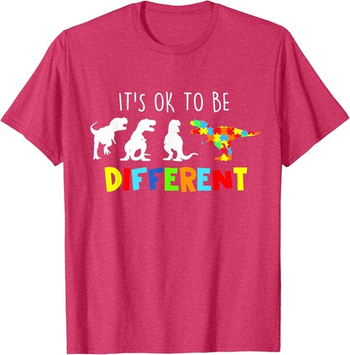 Autism Awareness Dinosaur Kid Boys Its Ok To Be Different T-Shirt Hoodie - Picture 11 of 15
