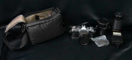 Canon AE-1 35mm SLR Film Camera w/ Bag and Accessories! A6