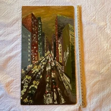 VINTAGE abstract original hand painted PAINTING cityscape landscape mid century 