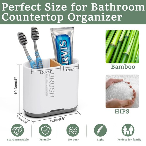 Toothbrush and Toothpaste Holder with Bamboo Divider for Bathroom Countertop ... - Picture 4 of 7
