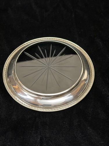 Antique Sterling Silver Rim Etched Crystal Dish 5 1/2” - Picture 3 of 7