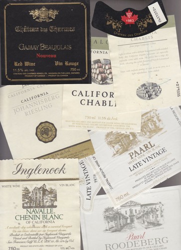 WINE LABELS 1970-1980 Canada South Africa California
