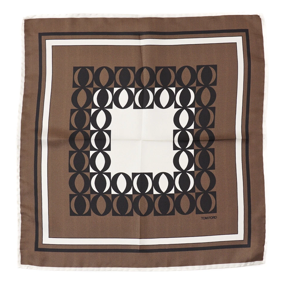 Nuevo $190 TOM FORD Marrón y Marfil Estampado en Contraste Seda Cuadrado de Bolsillo Foto 2 de 4