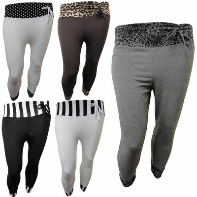 NEW WOMENS PLUS SIZE BLACK STRIPE PRINT 3//4 BOW TIE LEGGINGS TROUSERS 12-26