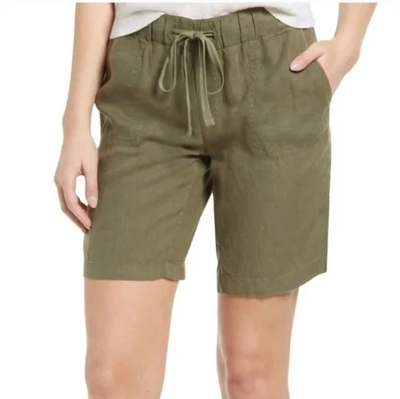 Caslon X Nordstrom Drawstring Linen Shorts Olive Green S NWOT