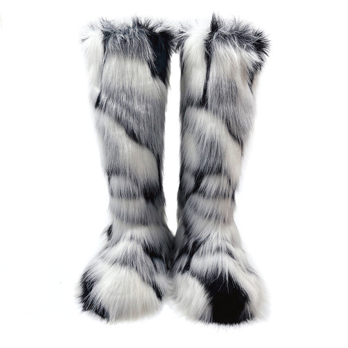 Winter Womens Fashion Faux Fur Knee High Boots Warm Round Toe Thicken Snow Boots - Foto 24 di 29