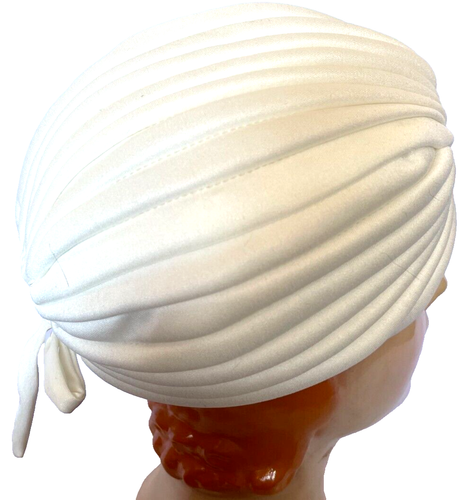 Vintage 60s KANGOL White Turban Hat Acetate W /Bow in Back Pleated - Picture 3 of 9
