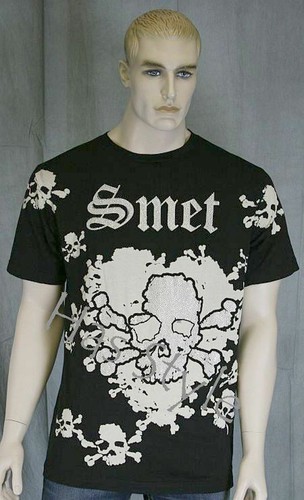 SMET by Audigier Messy SKULL Black STONES T-Shirt XL