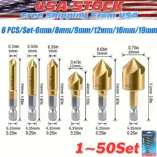 6 x Chamfer Countersink Deburring Drill Bit Set Crosshole Cutting Metal Tool Kit