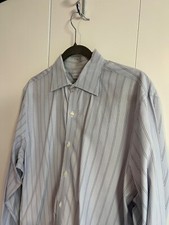 Banana Republic Mens Dress Shirt 100 Cotton LG 16-16.5 Blue w/Black Stripes