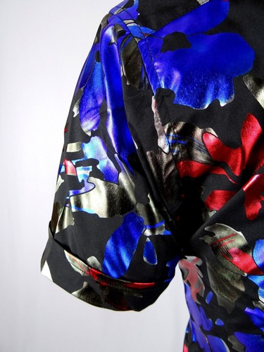 Mens Short Sleeve Shirt Designer Tropical Shiny Florals Silky Stretch Button Up - Picture 10 of 12