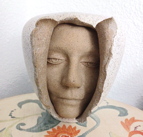 Mid Century Signed Emerging Face Art Pottery Vase by S. Porter Circa early 1970' - Picture 2 of 14