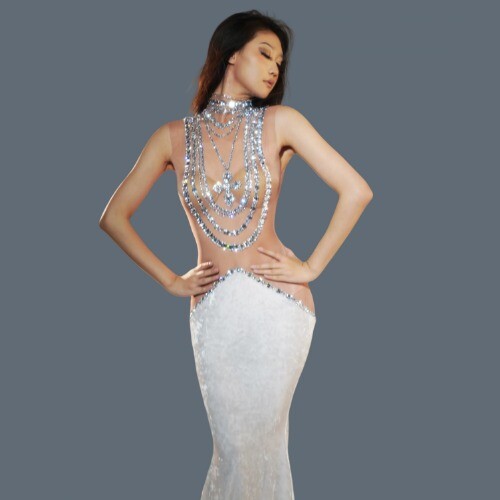 Vestido de baile de terciopelo con estrás brillante para mujer Vestido de boda Fiesta Sexy Vestido - Imagen 17 de 18