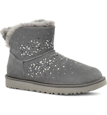 New UGG Classic Galaxy Mini Bling Boot Gray Suede Size MSRP $180 1103799 