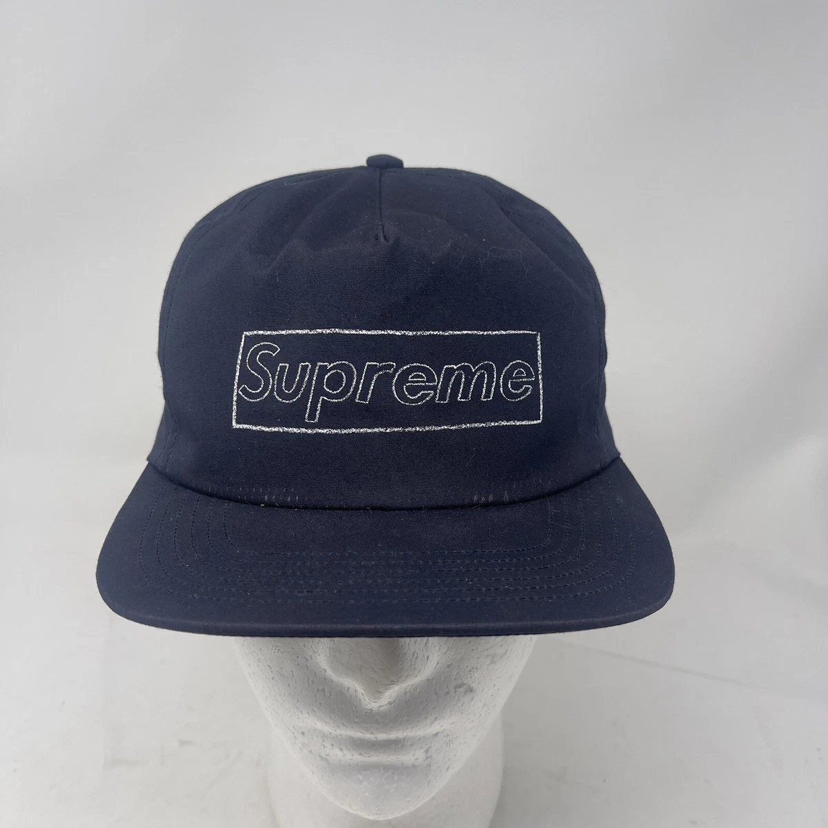 Supreme x KAWS Chalk Black Box Logo 5-Panel Hat Snapback White Logo SS21