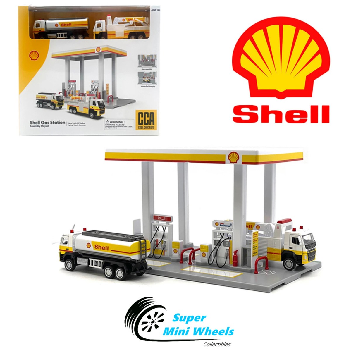 CCA 1:64 Shell Gas Station Playset with Volvo Oil Tanker & Volvo