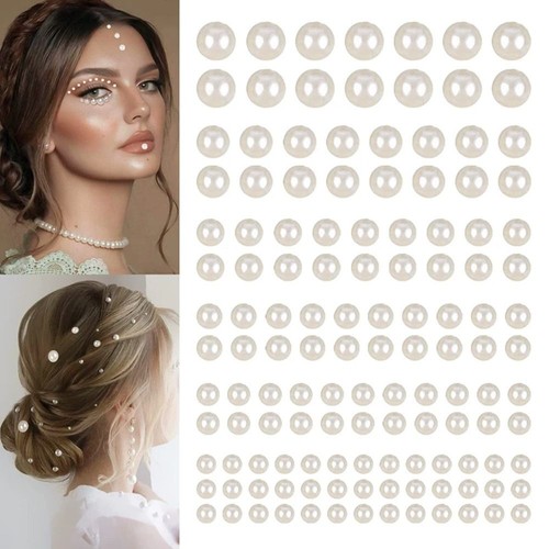 Self Adhesive Pearls Stickers Pearls Face Pearls Stickers for Hair Face Makeup - Picture 3 of 14