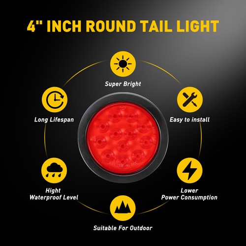 4" 2X LED Reverse White+2X Red Backup Clearance Brake Tail Lights Trailer Truck - Picture 2 of 12