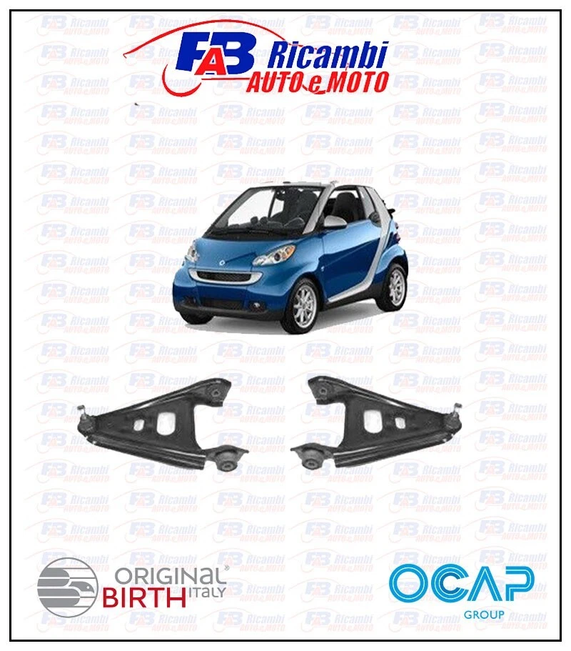 Kit Sospensione ATEC Germany Per Smart Fortwo 451 - 2 Bracci Anteriori + 2 Tiranti, Destro E Sinistro, Ricambio In Lamiera D'Acciaio