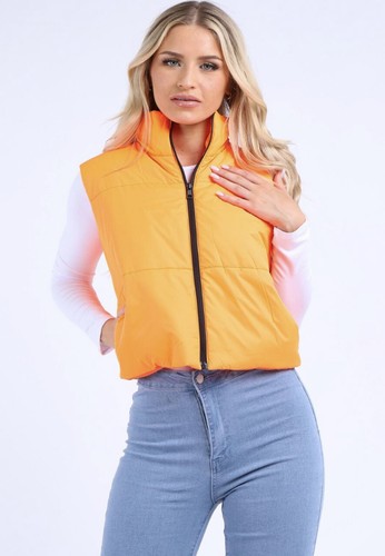 Womens Ladies Quilted Zip Up Gilet Waistcoat Padded Winter Vest Crop Bodywarmer - Picture 29 of 29