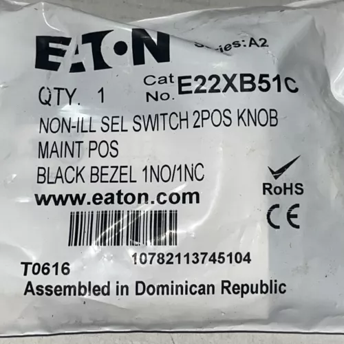 EATON E22XB51C SER. B1, 2 POS. SEL. KNOB 1 N.O/ 1 N.C MAINT. POS. New