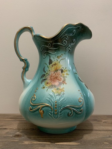 HERMOSA JARRA DE PORCELANA PORCELANA RARA RARA EN RELIEVE GRANDE RS PRUSSIA Floral Azulada - Imagen 2 de 12