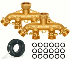 Morvat Heavy Duty Hexagonal Brass 4 Way Garden Hose Y Splitter, 2 Pack