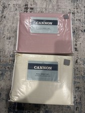 2X New Cannon Full Sheet Set White 100 Cotton Sateen 240 Thread Count Ivey pink