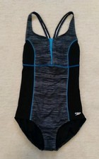 Speedo Touchback Endurance One Piece Swimsuit Women's Size 14 Gray Black Blue